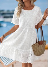 White Scalloped Hem Short Sleeve Round Neck Dress | thumb picture 