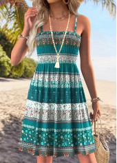 Multi Color Tribal Print Short Tummy Coverage Strappy Dress