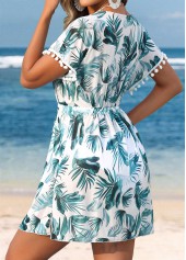 Tummy Coverage Tropical Plants Print Turquoise Cover Up | thumb picture 