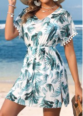 Tummy Coverage Tropical Plants Print Turquoise Cover Up | thumb picture 