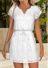 White Tummy Coverage Short Split Neck Dress