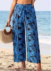 Leaf Print Tie Dark Blue Pants
