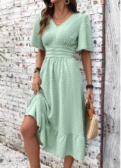 Light Green Patchwork Short Sleeve V Neck Dress | thumb picture 