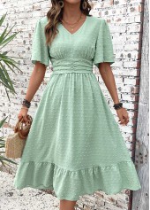 Light Green Patchwork Short Sleeve V Neck Dress | thumb picture 