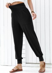 Black Soft Jogger Elastic Waist High Waisted Pants | thumb picture 