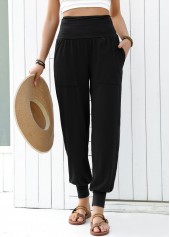 Black Soft Jogger Elastic Waist High Waisted Pants | thumb picture 