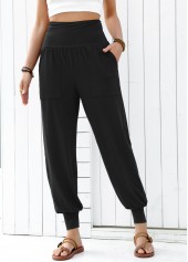 Black Soft Jogger Elastic Waist High Waisted Pants