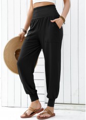 Black Soft Jogger Elastic Waist High Waisted Pants | thumb picture 