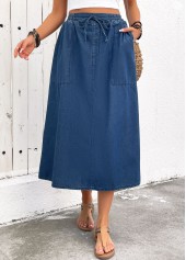 Denim Blue Pocket Shift Dress Elastic Waist Skirt