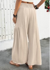 Beige Flowy Wide Leg Elastic Waist High Waisted Pants | thumb picture 