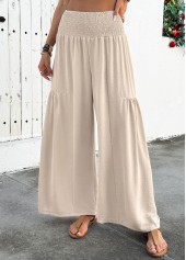 Beige Flowy Wide Leg Elastic Waist High Waisted Pants | thumb picture 