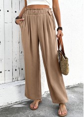Light Camel Soft Wide Leg Elastic Waist Pants