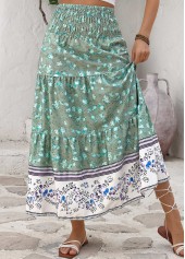 Mint Green Ditsy Floral Print A Line Maxi Skirt