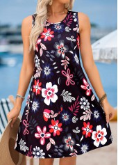 Black Floral Print Short Tummy Coverage Sleeveless Dress | thumb picture 