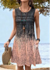 Multi Color Tummy Coverage Sleeveless Round Neck Dress