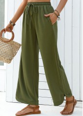 Olive Green Wide Leg Elastic Waist High Waisted Pants | thumb picture 