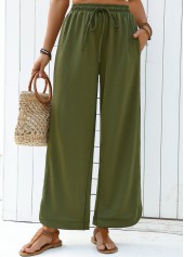 Olive Green Wide Leg Elastic Waist High Waisted Pants | thumb picture 
