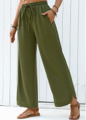 Olive Green Wide Leg Elastic Waist High Waisted Pants | thumb picture 