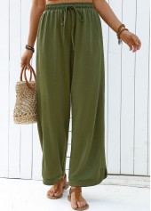 Olive Green Wide Leg Elastic Waist High Waisted Pants | thumb picture 