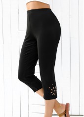Black High Waisted Capri Elastic Waist Leggings