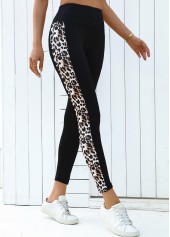 Black Leopard High Waisted Ankle Length Elastic Waist Leggings | thumb picture 