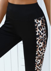 Black Leopard High Waisted Ankle Length Elastic Waist Leggings | thumb picture 
