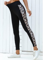 Black Leopard High Waisted Ankle Length Elastic Waist Leggings | thumb picture 