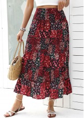 Wine Red Ditsy Floral Print A Line Skirt