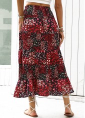 Wine Red Ditsy Floral Print A Line Skirt | thumb picture 