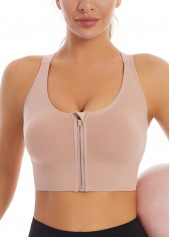 Pink Square Neck Criss Cross Sports Bra