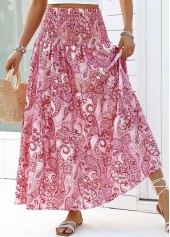 Dark Reddish Purple Tribal Print A Line Maxi Skirt