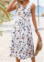 White Floral Print Double Side Pockets A Line Dress | thumb picture 