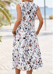 White Floral Print Double Side Pockets A Line Dress | thumb picture 
