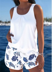 Tummy Coverage Mid Waisted Marine Life Print Tankini Set