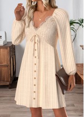 Beige Tummy Coverage Short Long Sleeve V Neck Dress | thumb picture 