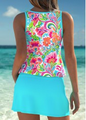 Tummy Coverage Mid Waisted Tribal Print Cyan Tankini Set | thumb picture 