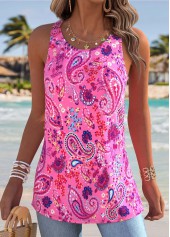 Hot Pink Tummy Coverage Paisley Print Sleeveless Tank Top | thumb picture 