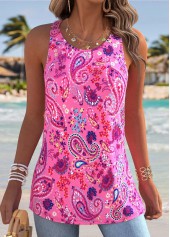 Hot Pink Tummy Coverage Paisley Print Sleeveless Tank Top | thumb picture 