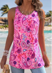 Hot Pink Tummy Coverage Paisley Print Sleeveless Tank Top | thumb picture 