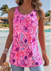 Hot Pink Tummy Coverage Paisley Print Sleeveless Tank Top | thumb picture 