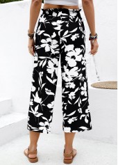 Black Soft Floral Print Wide Leg Elastic Waist Pants | thumb picture 