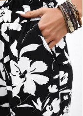 Black Soft Floral Print Wide Leg Elastic Waist Pants | thumb picture 