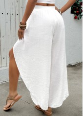 White Flowy Wide Leg Elastic Waist High Waisted Pants | thumb picture 