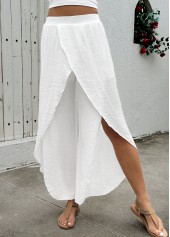 White Flowy Wide Leg Elastic Waist High Waisted Pants | thumb picture 