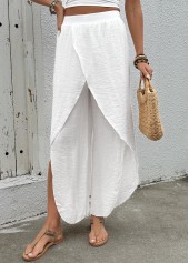 White Flowy Wide Leg Elastic Waist High Waisted Pants | thumb picture 