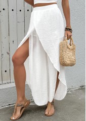 White Flowy Wide Leg Elastic Waist High Waisted Pants | thumb picture 