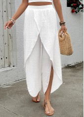 White Flowy Wide Leg Elastic Waist High Waisted Pants | thumb picture 