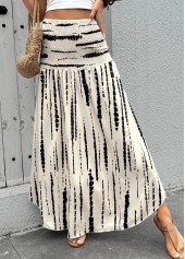 Beige Geometric Print A Line Elastic Waist Maxi Skirt | thumb picture 