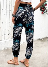 Black Plants Print Jogger Elastic Waist High Waisted Pants | thumb picture 