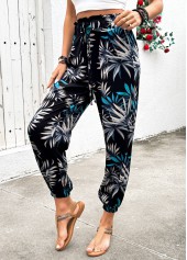 Black Plants Print Jogger Elastic Waist High Waisted Pants | thumb picture 